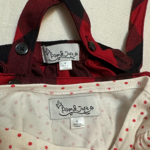 Pippa & Julie | Red & Black Plaid Jumper Dress with Long Sleeve Shirt | Size 4 - Picture 6 of 8